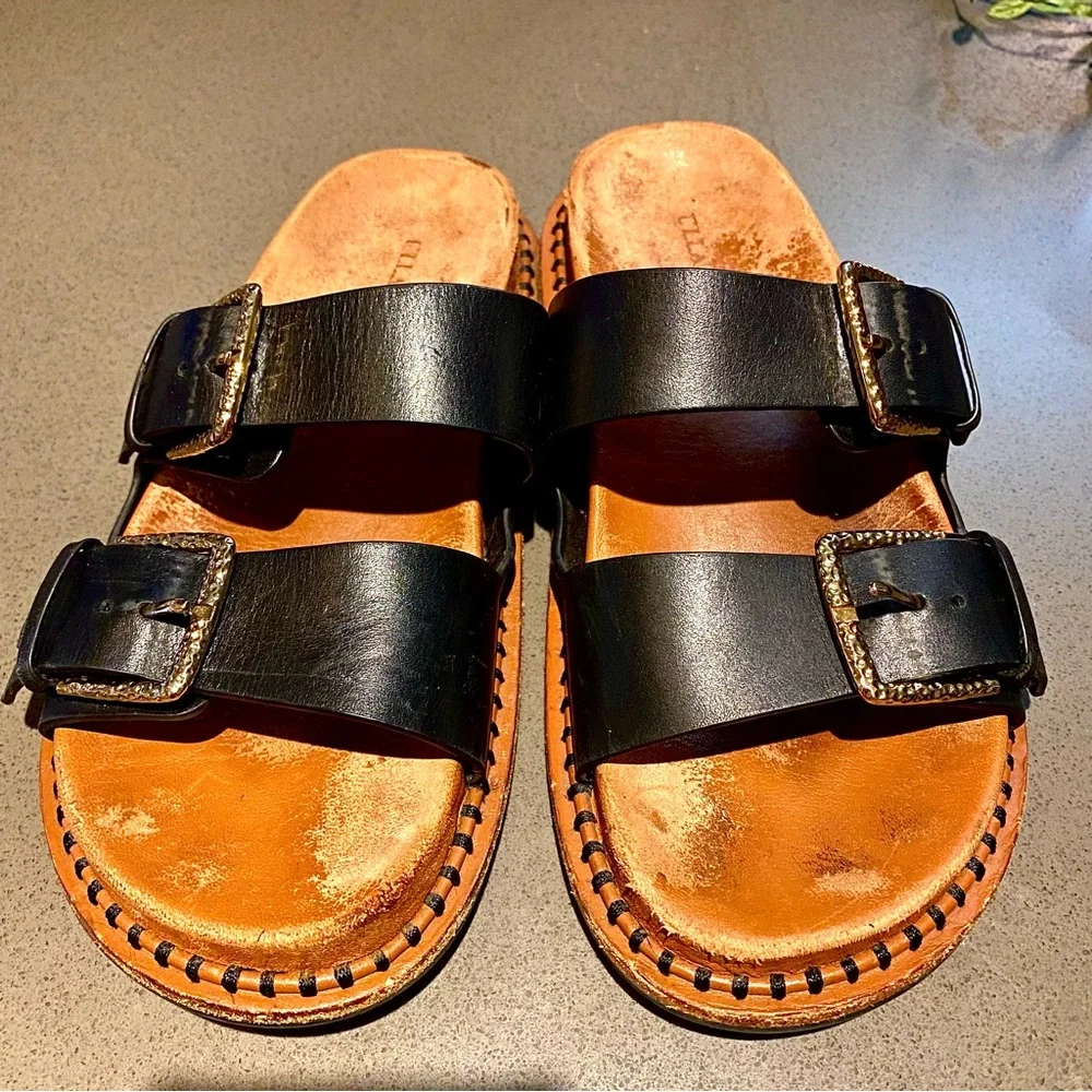 Ulla Johnson Black Sandals with Gold Buckles Size 7 1/2